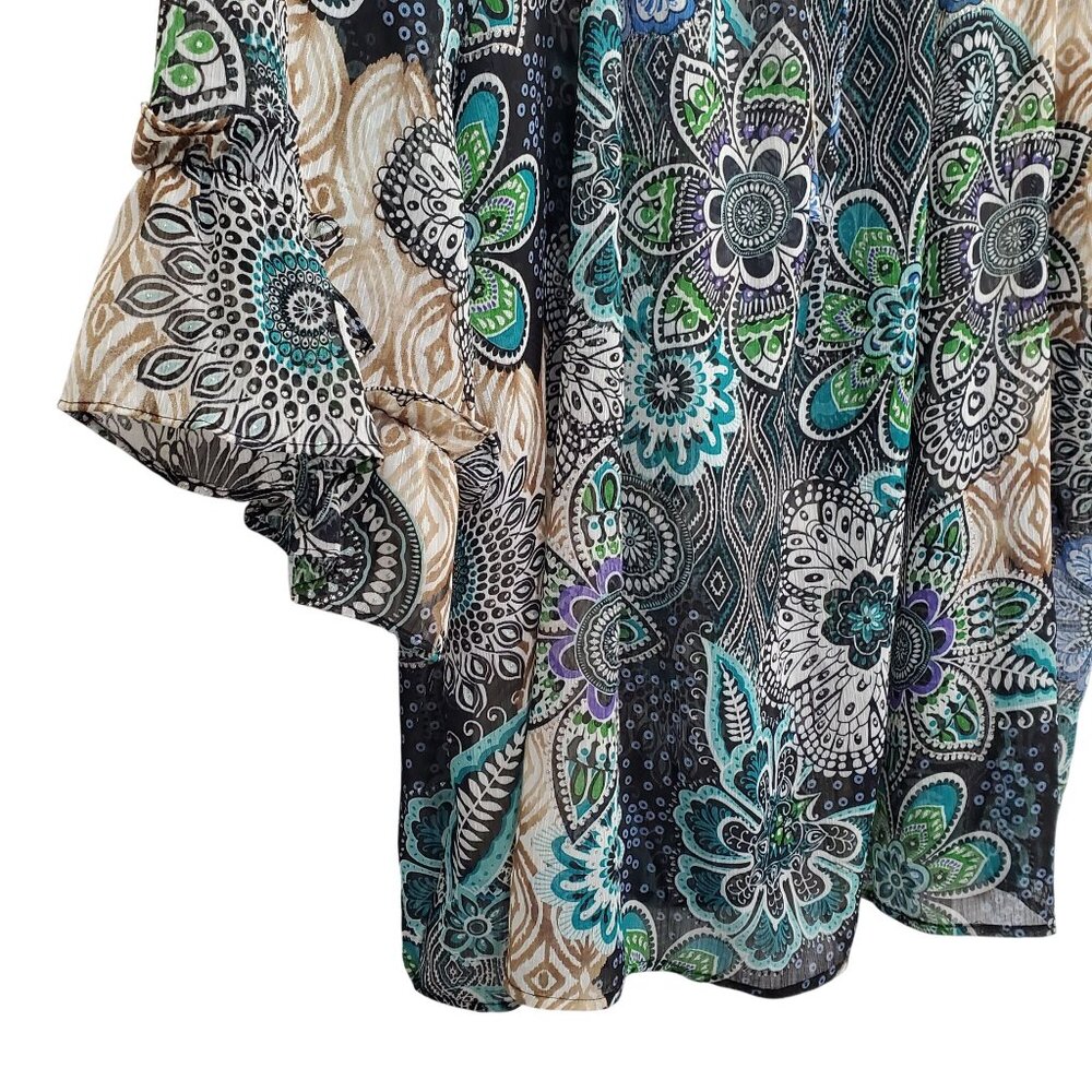 Maggie Barnes Size 5X Top Boho Floral Peasant 3/4 Bell Sleeves Lightweight Sheer - Picture 6 of 16